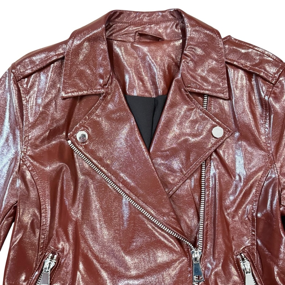 Faux Patent Leather Moto Jacket - Picture 12 of 16